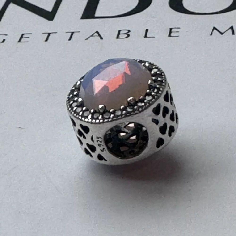 Pandora Radiant Hearts Opalescent Pink Crystal Button Charm - Picture 2 of 4
